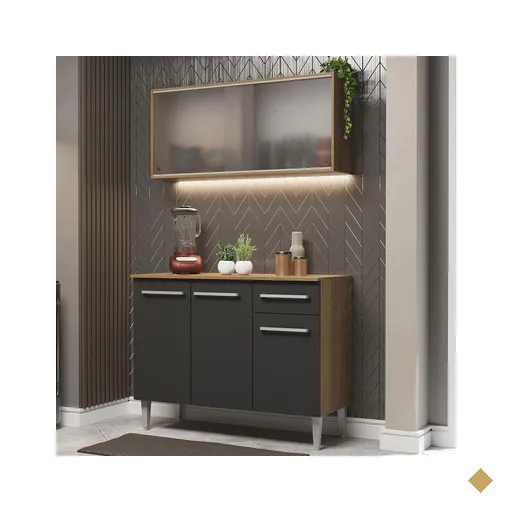Cozinha Compacta Madesa Emilly 105001 com Armário e Balcão - Rustic/Preto