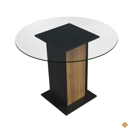 Mesa de Jantar Redonda Madesa 5324 com Tampo de Vidro - Preto/Rustic