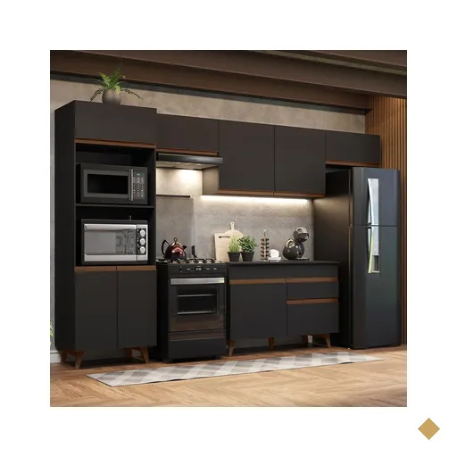 Cozinha Completa Madesa Reims 330001 com Armário e Balcão - Preto