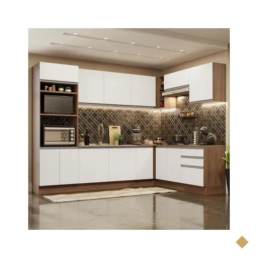 Cozinha Completa de Canto Madesa Glamy 479001 com Armário e Balcão (Sem Tampo…