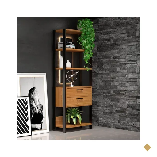 Estante 5 Prateleiras 2 Gavetas FreijóPreto Fosco 73 x 32 x 185 cm Dalla Costa…