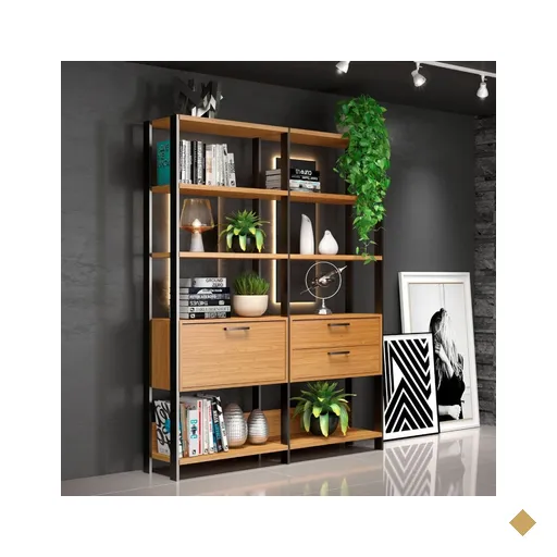 Estante para Livros  2 Gavetas 1 Porta FreijóPreto Fosco 145 x 32 x 185 cm…
