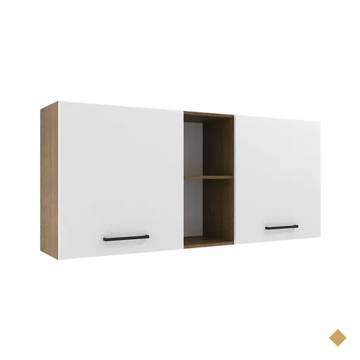 Armário de Cozinha Aéreo 150 cm 2 Portas e 2 Nichos Rustic/Branco Agata Madesa