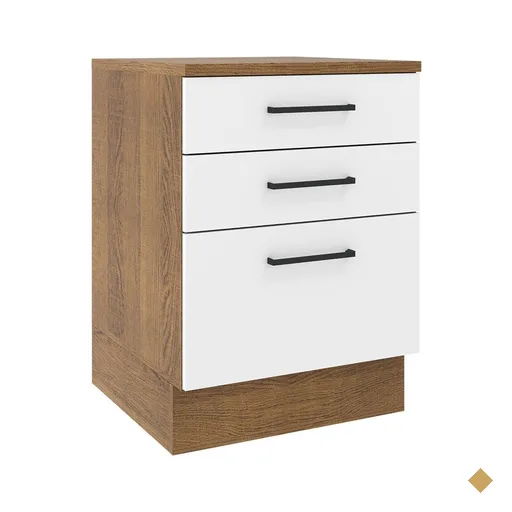 Balcão Armário de Cozinha 60 cm 3 Gavetas Rustic/Branco Agata Madesa