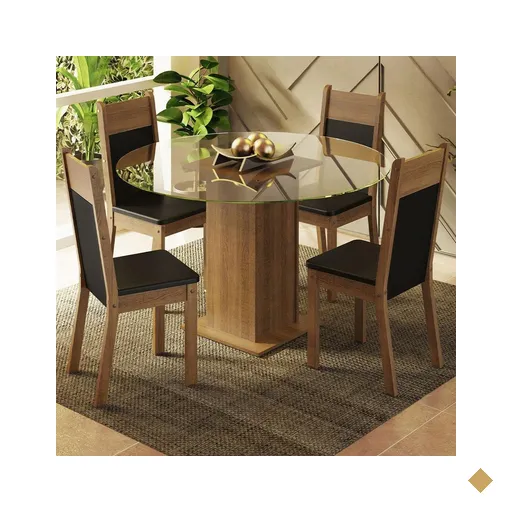 Conjunto Sala de Jantar Madesa Ana Mesa Tampo de Vidro Redondo 4 Cadeiras -…