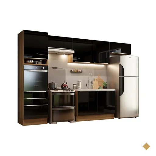 Cozinha Completa Madesa Lux 340001 com Armário e Balcão - Rustic/Preto