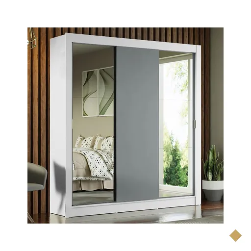 Guarda-Roupa Casal Madesa Mônaco 3 Portas de Correr com Espelhos - Branco/Cinza
