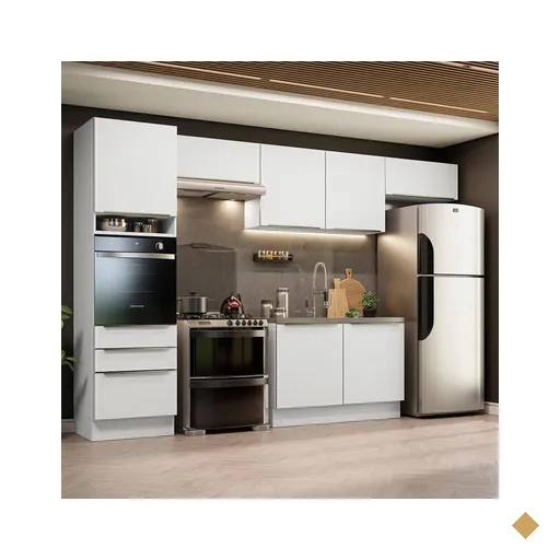 Cozinha Completa Madesa Lux 340001 com Armário e Balcão - Branco/Branco Veludo
