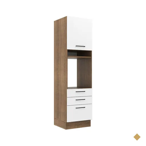 Torre Quente Armário de Cozinha 60 cm 1 Porta 3 Gavetas Rustic/Branco Agata…