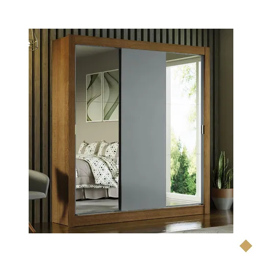 Guarda-Roupa Casal Madesa Mônaco 3 Portas de Correr com Espelhos - Rustic/Cinza