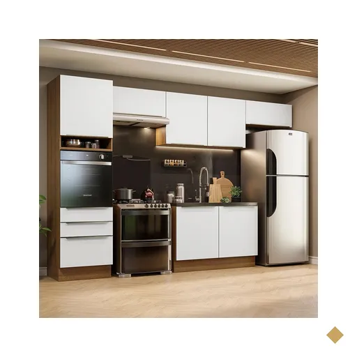 Cozinha Completa Madesa Lux 340001 com Armário e Balcão - Rustic/Branco Veludo