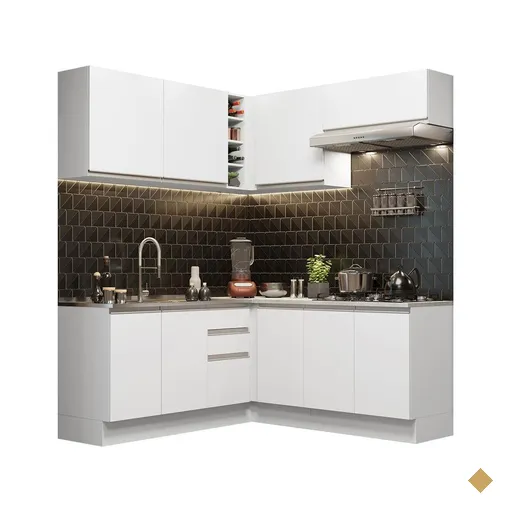 Cozinha Completa de Canto Madesa Glamy 349003 com Armário e Balcão (Sem Tampo…