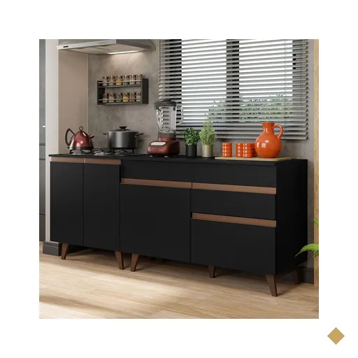 Kit com 2 Balcões de Cozinha Madesa Reims 4 Portas 1 Gaveta (Com Tampo) - Preto