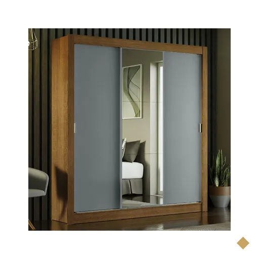 Guarda-Roupa Casal Madesa Mônaco 3 Portas de Correr com Espelho - Rustic/Cinza