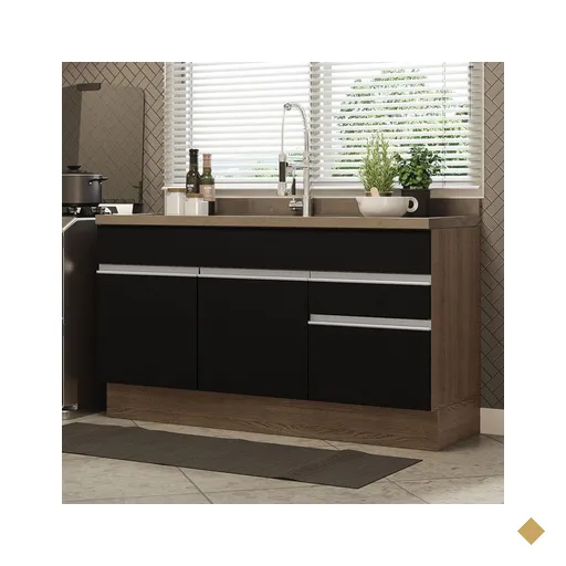 Balcão Gabinete de Pia Armário de Cozinha 150 cm 2 Gavetas 2 Portas (Sem…