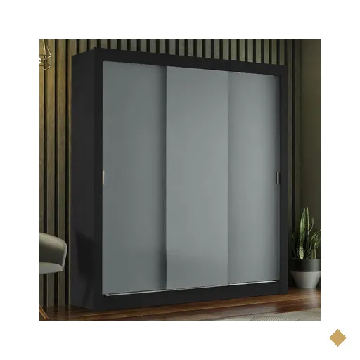 Guarda-Roupa Casal Madesa Mônaco 3 Portas de Correr - Preto/Cinza