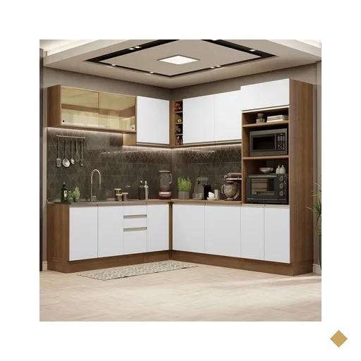 Cozinha Completa de Canto Madesa Glamy 459001 com Armário e Balcão (Sem Tampo…