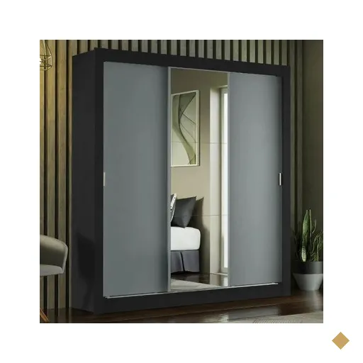 Guarda-Roupa Casal Madesa Mônaco 3 Portas de Correr com Espelho - Preto/Cinza