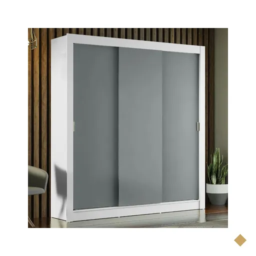 Guarda-Roupa Casal Madesa Mônaco 3 Portas de Correr - Branco/Cinza