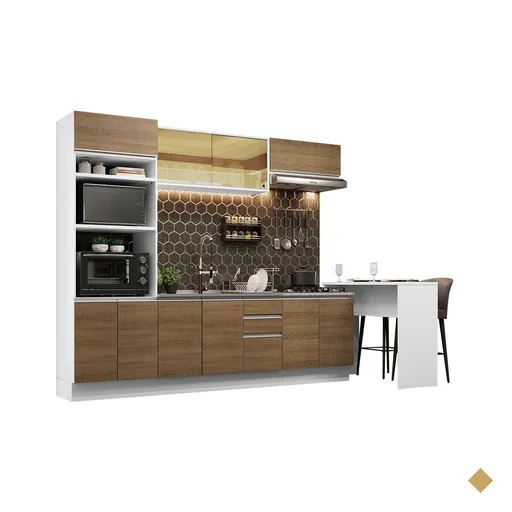 Cozinha Completa Madesa Glamy 315001 com Armário, Balcão e Bancada (Sem Tampo…