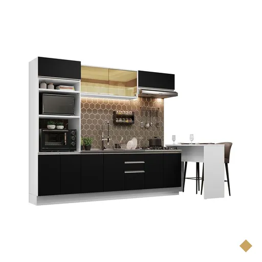 Cozinha Completa Madesa Glamy 315001 com Armário, Balcão e Bancada (Sem Tampo…