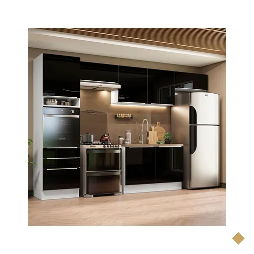 Cozinha Completa Madesa Lux 340001 com Armário e Balcão - Branco/Preto
