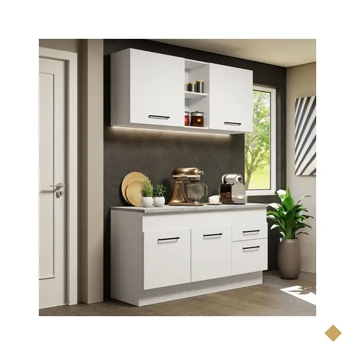 Cozinha Compacta Madesa Agata 150001 com Armário e Balcão (Com Tampo) - Branco