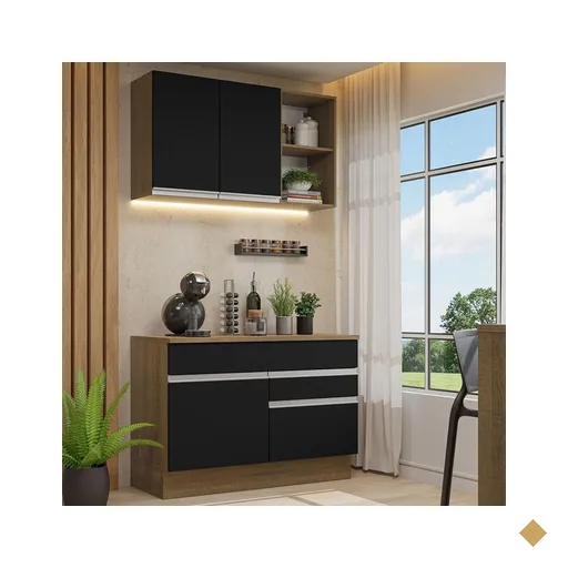 Armário de Cozinha Compacta 120cm Rustic/Preto Glamy Madesa 08