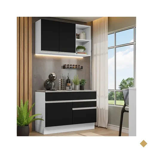 Armário de Cozinha Compacta 120cm Branco/Preto Glamy Madesa 08