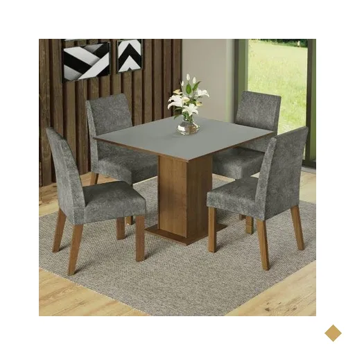 Conjunto Sala de Jantar Mesa Tampo de Madeira 4 Cadeiras Rustic/Cinza/Silver…