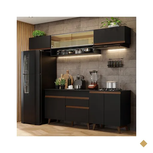 Armário de Cozinha Completa 260cm Preto Reims Madesa 11
