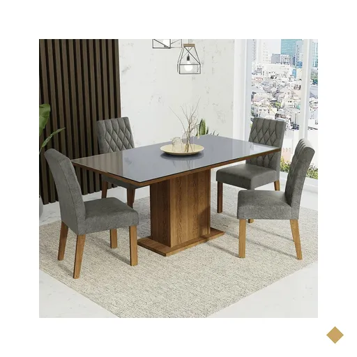 Conjunto Sala de Jantar Mesa Tampo de Vidro 4 Cadeiras Rustic/Cinza/Silver…