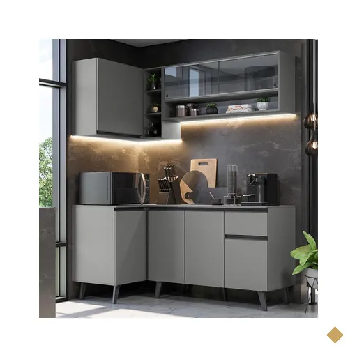 Armário de Cozinha Completa de Canto 265cm Cinza Nice Madesa 01