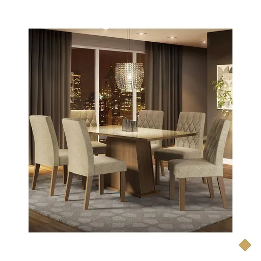 Conjunto Sala de Jantar Mesa Tampo de Vidro 6 Cadeiras Rustic/Crema/Imperial…
