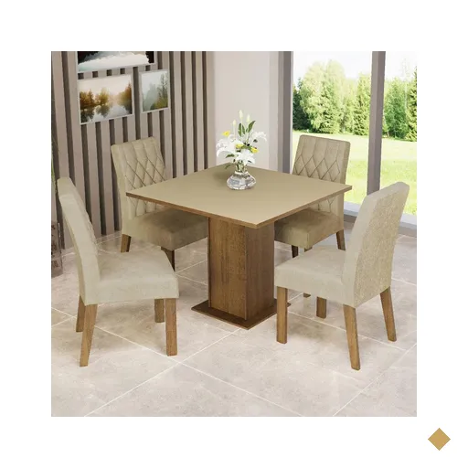 Conjunto Sala de Jantar Mesa Tampo de Madeira 4 Cadeiras Rustic/Crema/Imperial…