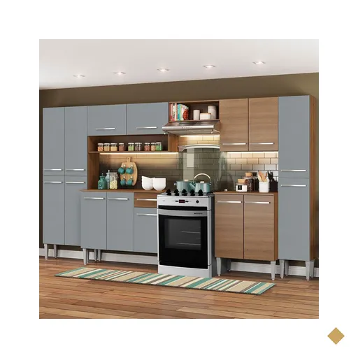 Armário de Cozinha Completa 325cm Rustic/Cinza Emilly Joy Madesa