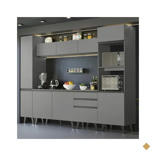 Armário de Cozinha Completa 280cm Cinza Nice Madesa 01
