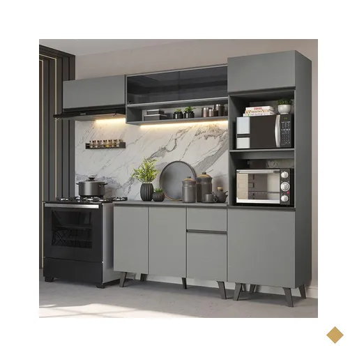 Armário de Cozinha Completa 260cm Cinza Nice Madesa 03