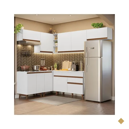 Armário de Cozinha Completa de Canto 402cm Branco Reims Madesa 03