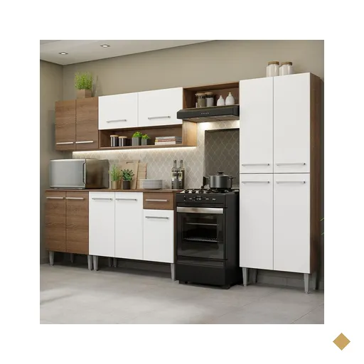 Cozinha Completa Madesa Emilly 293001 com Armário e Balcão - Rustic/Branco