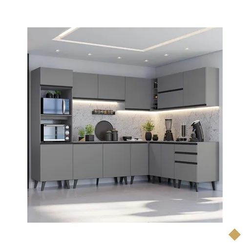 Armário de Cozinha Completa de Canto 465cm Cinza Nice Madesa 01