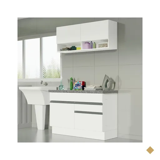 Kit Área De Serviço 120cm com Armário e Balcão Branco Madesa 01