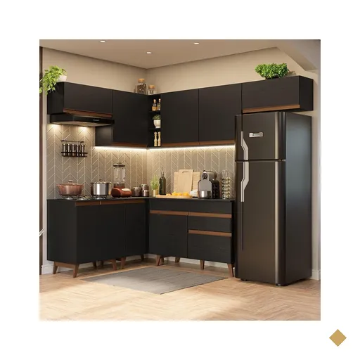 Armário de Cozinha Completa de Canto 402cm Preto Reims Madesa 03