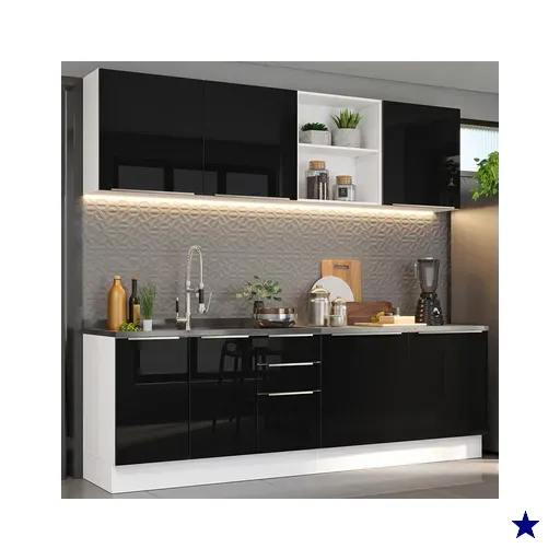 Armário de Cozinha Completa 240cm Branco/Preto Lux Madesa 05