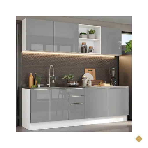 Armário de Cozinha Completa 240cm Branco/Cinza Lux Madesa 05