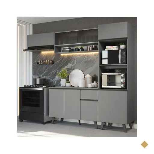 Armário de Cozinha Completa 260cm Cinza Nice Madesa 04