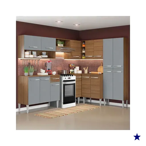 Armário de Cozinha Completa de Canto 417cm Rustic/Cinza Emilly Ice Madesa