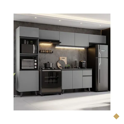 Armário de Cozinha Completa 340cm Cinza Nice Madesa 01