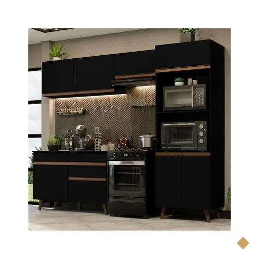 Armário de Cozinha Completa 260cm Preto Reims Madesa 09