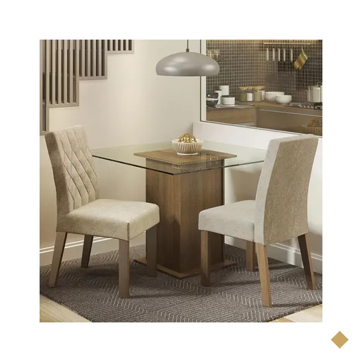 Conjunto Sala de Janta Mesa Tampo de Vidro 2 Cadeiras Rustic/Imperial Ciça…
